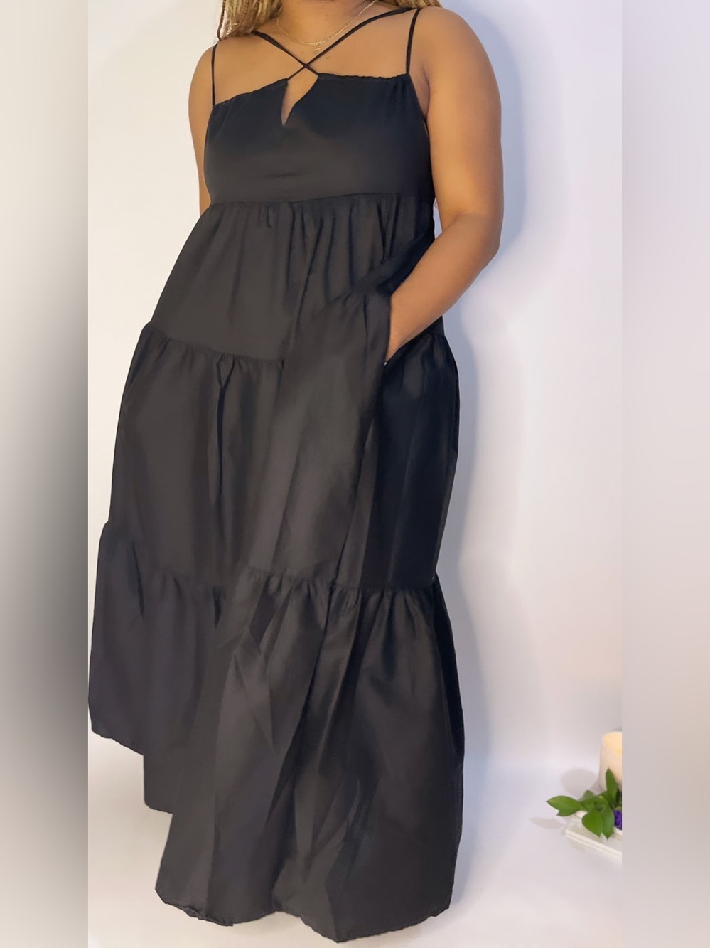 BUCKETLIST V NECK STRAPPY TIERED MAXI DRESS Size L